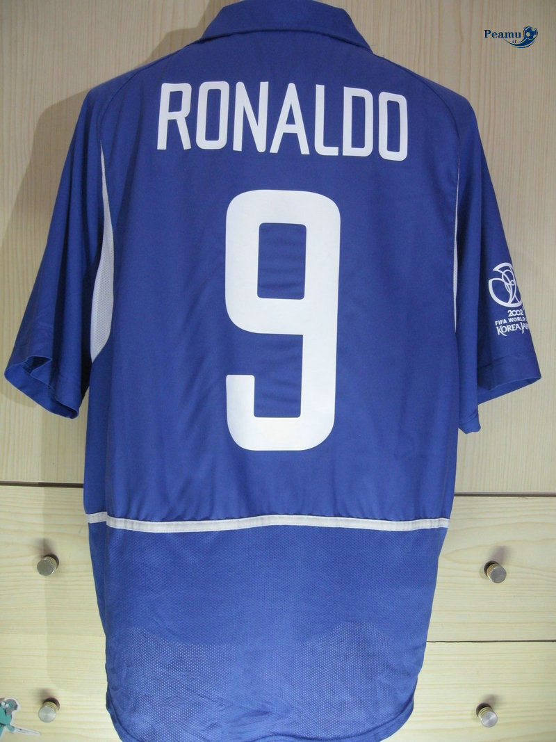 Classico Maglie Brésil Exterieur Bleu clair (9 RONALDO) Coppa Del Mondo 2002