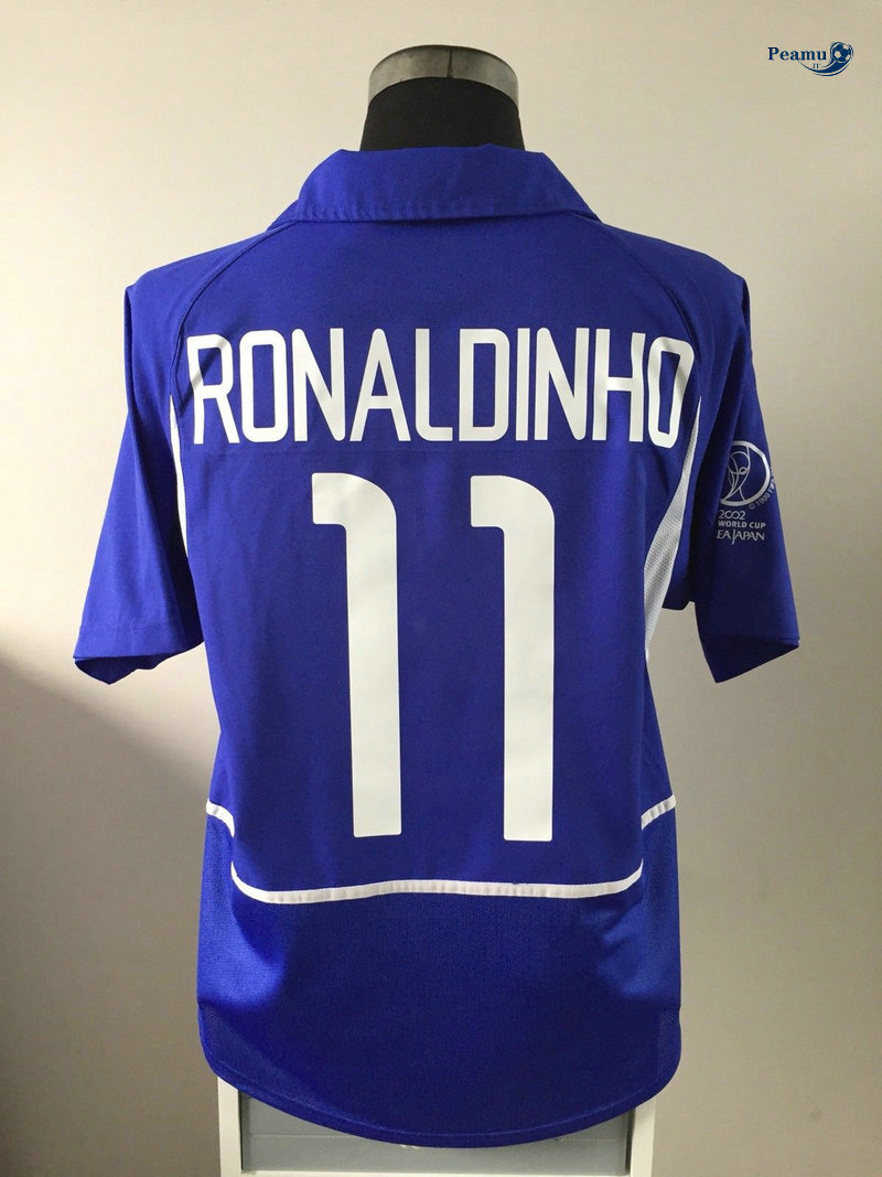 Classico Maglie Brésil Exterieur Bleu clair (11 RONALDINHO) Coppa Del Mondo 2002
