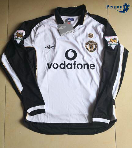 Classico Maglie Manchester United Exterieurs Bianco Manche Longue 2001-02