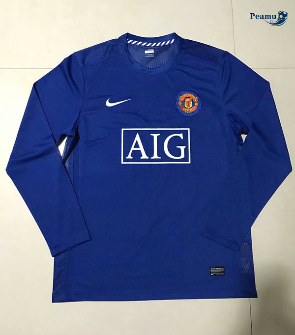 Classico Maglie Manchester United Manche Longue Exterieur Bleu clair 2007-08