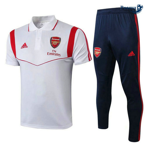 Kit Maillot Entrainement POLO Arsenal + Pantalon Bianco/Bleu navy 2019-2020 M007