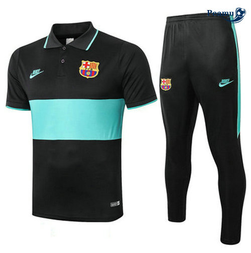 Kit Maillot Entrainement Barcelone polo + Pantalon Noir/Bleu clair 2019-2020