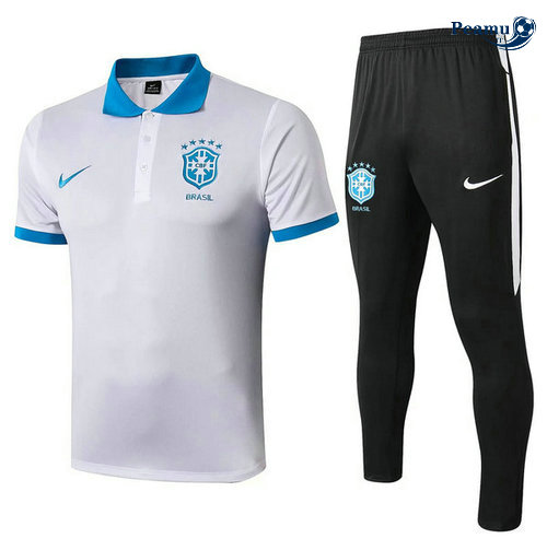 Kit Maillot Entrainement POLO Brésil + Pantalon Bianco/Noir/Bleu clair 2019-2020
