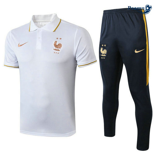Kit Maillot Entrainement POLO France + Pantalon Bianco/Bleu navy 2019-2020