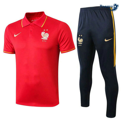 Kit Maillot Entrainement POLO France + Pantalon Rouge/Bleu navy 2019-2020