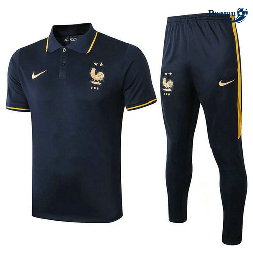 Kit Maillot Entrainement POLO France + Pantalon Bleu navy 2019-2020