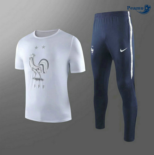Kit Maillot Entrainement France + Pantalon Bianco/Noir 2019-2020
