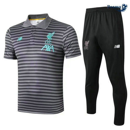 Kit Maillot Entrainement POLO Liverpool + Pantalon Gris Noir 2019-2020