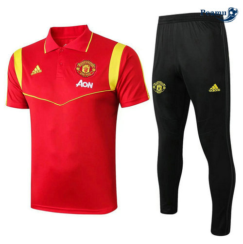 Kit Maillot Entrainement POLO Manchester United + Pantalon Rouge/Noir 2019-2020 M036