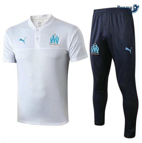 Kit Maillot Entrainement Marseille + Pantalon Bianco/Bleu navy 2019-2020