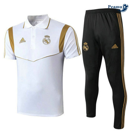 Maglia Entrainement POLO Real Madrid + Pantalon Bianco/Noir 2019-2020