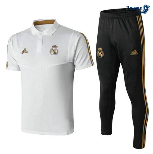 Maglia Entrainement POLO Real Madrid + Pantalon Bianco/Noir 2019-2020 M044