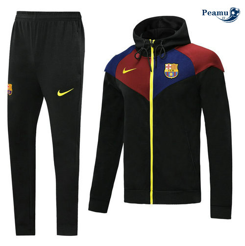 Veste Survetement con cappuccio Barcelone Noir/Rouge/Bleu clair 2019-2020