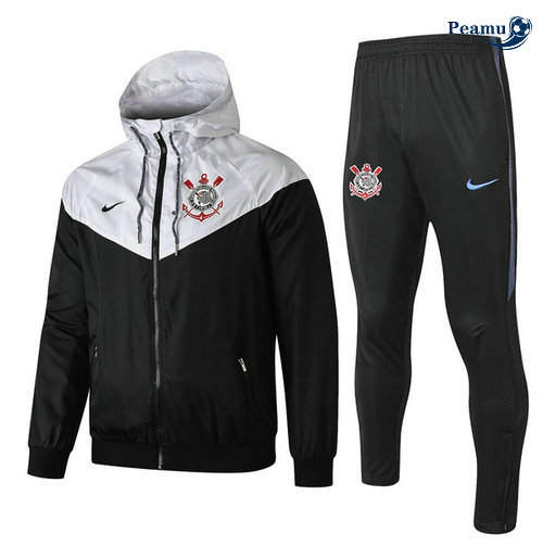 Veste Survetement con cappuccio A Vento Corinthians Noir/Bianco 2019-2020