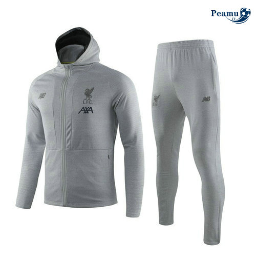 Veste Survetement con cappuccio Liverpool Gris Bianco 2019-2020
