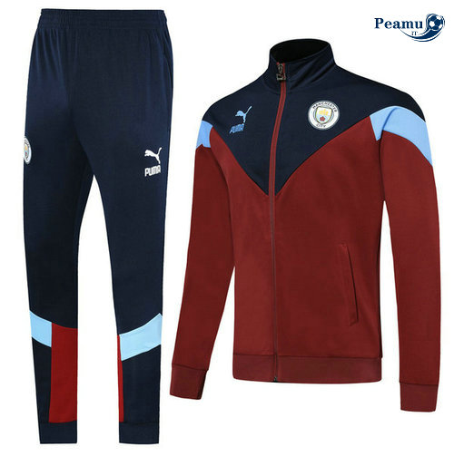 Veste Survetement Manchester City Rouge/Bleu clair 2019-2020 Collo Alto