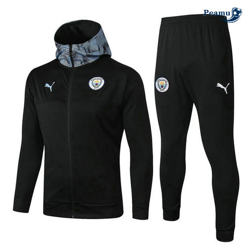 Veste Survetement con cappuccio Manchester City Noir/Bleu clair 2019-2020