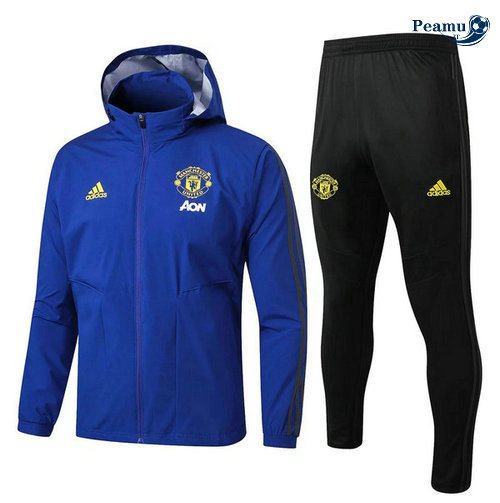 Veste Survetement con cappuccio A Vento Manchester United Bleu clair/Noir 2019-2020