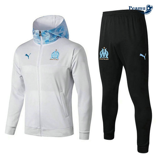 Veste Survetement con cappuccio Marseille Bianco/Bleu clair 2019-2020