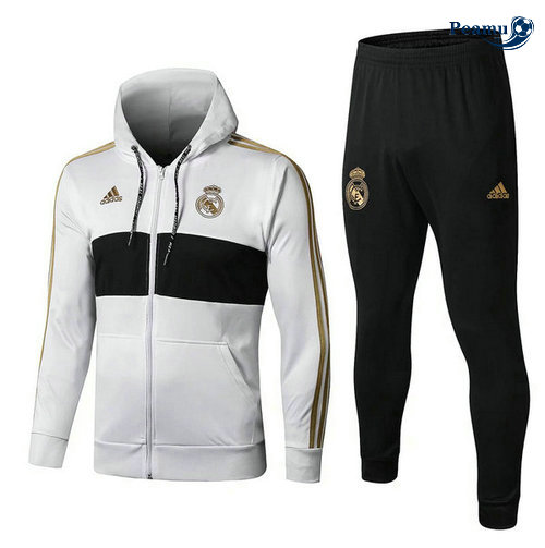 Veste Survetement con cappuccio Real Madrid Bianco/Noir 2019-2020