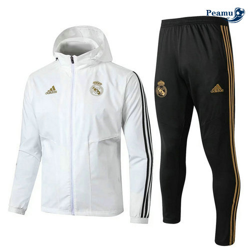 Veste Survetement con cappuccio A Vento Real Madrid Bianco/Noir 2019-2020