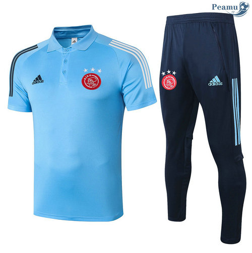 Kit Maillot Entrainement Polo AFC Ajax + Pantalon Bleu clair 2020-2021