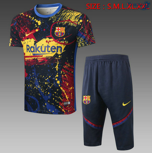 Kit Maillot Entrainement Barcelone + Pantalon 3/4 Verde Noirâtre 2020-2021