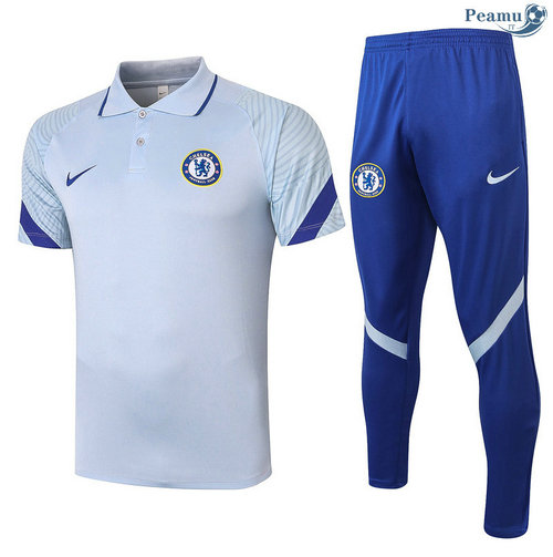 Kit Maillot Entrainement Polo Chelsea + Pantalon Gris clair 2020-2021
