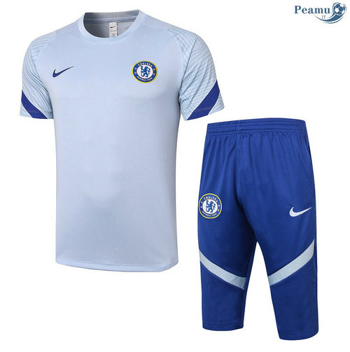 Kit Maillot Entrainement Chelsea + Pantalon 3/4 Gris clair 2020-2021