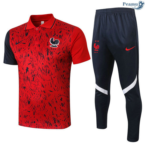Kit Maillot Entrainement Polo France + Pantalon Rouge 2020-2021