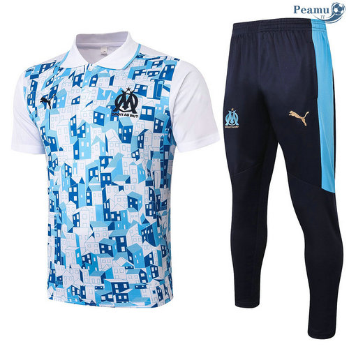 Kit Maillot Entrainement Polo Marseille + Pantalon Blanc/Bleu 2020-2021