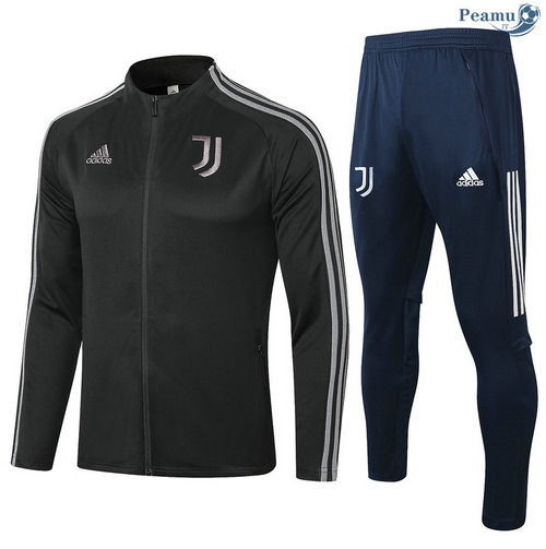 Veste Survetement Juventus Noir/Gris 2020-2021 Col Rond