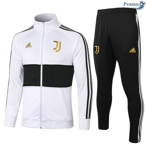 Veste Survetement Juventus Blanc/Noir Or Badge Col Rond 2020-2021