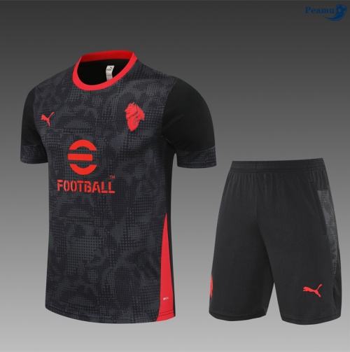 Maillot foot Kit Entrainement AC Milan Enfant + Shorts Noir/Rouge 2025-2026 peamu 0396