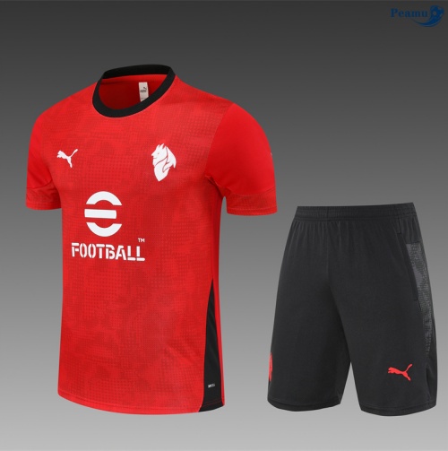 Maillot foot Kit Entrainement AC Milan Enfant + Shorts Rouge/Noir 2025-2026 peamu 0397