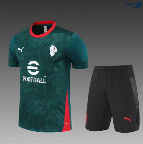 Maillot foot Kit Entrainement AC Milan Enfant + Shorts Vert/Noir/Rouge 2025-2026 peamu 0398
