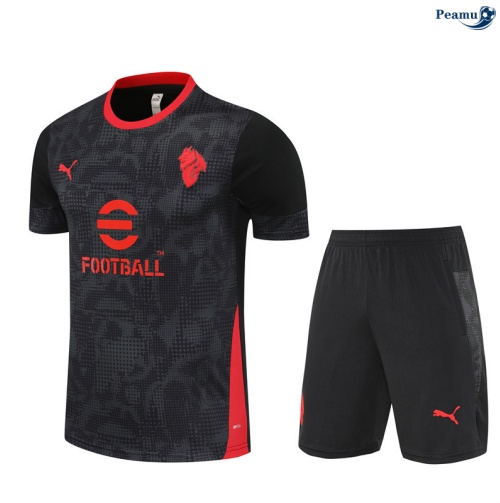 Maillot foot Kit Entrainement AC Milan + Shorts Noir/Rouge 2025-2026 peamu 0399