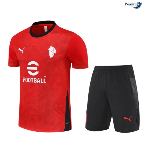 Maillot foot Kit Entrainement AC Milan + Shorts Rouge/Noir 2025-2026 peamu 0400
