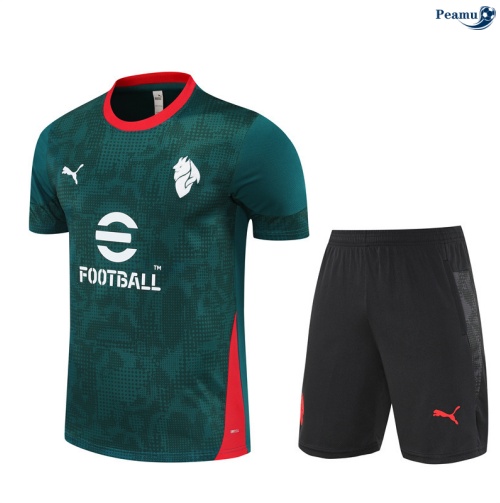 Maillot foot Kit Entrainement AC Milan + Shorts Vert/Noir/Rouge 2025-2026 peamu 0401