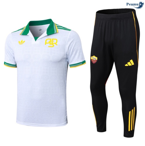 Maillot foot Kit Entrainement AS Rome Training Blanc/Noir/Vert 2025-2026 peamu 0402