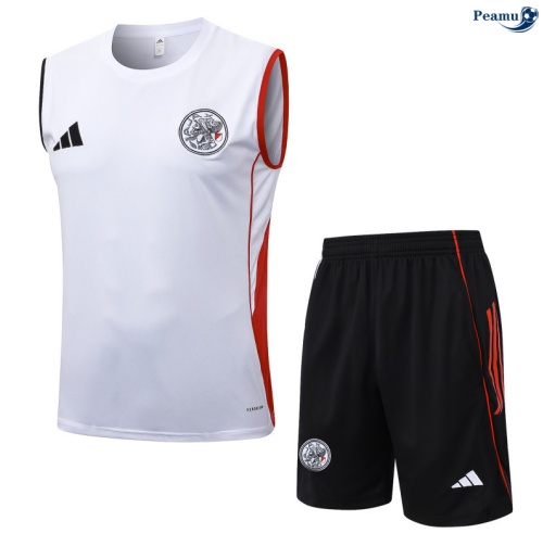 Maillot foot Kit Entrainement Ajax Debardeur + Shorts Blanc/Rouge/Noir 2025-2026 peamu 0001