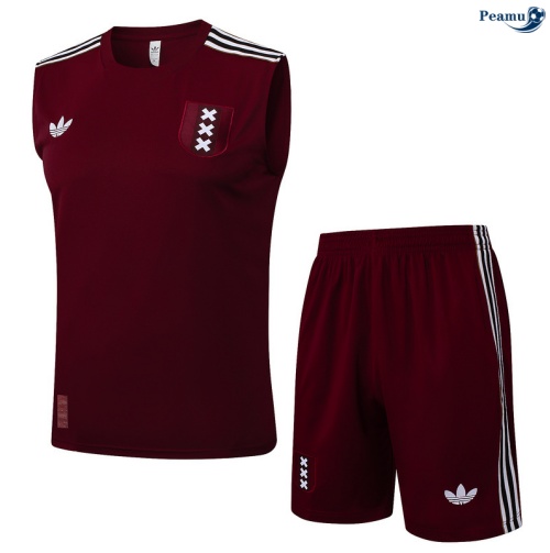 Maillot foot Kit Entrainement Ajax Debardeur + Shorts Rouge/Blanc 2025-2026 peamu 0002