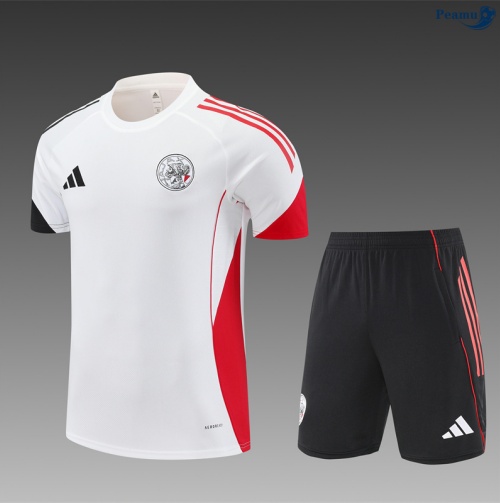 Maillot foot Kit Entrainement Ajax Enfant + Shorts Blanc/Rouge/Noir 2025-2026 peamu 0003