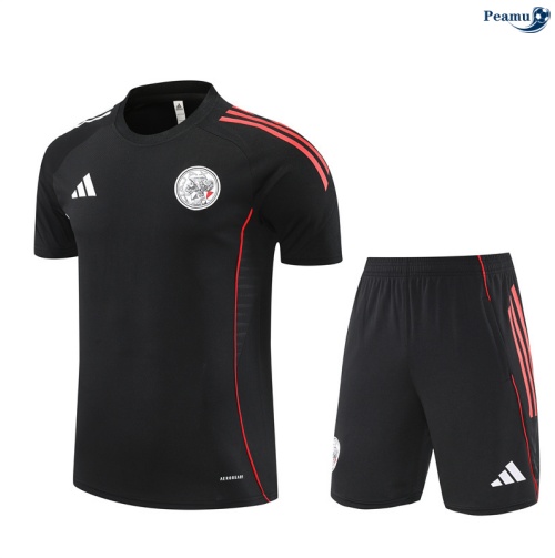 Maillot foot Kit Entrainement Ajax Enfant + Shorts Noir/Blanc/Rouge 2025-2026 peamu 0004