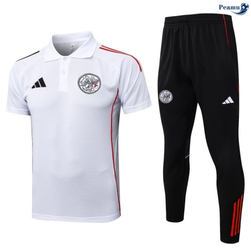 Maillot foot Kit Entrainement Ajax Polo + Pantalon Blanc/Noir/Rouge 2025-2026 peamu 0005