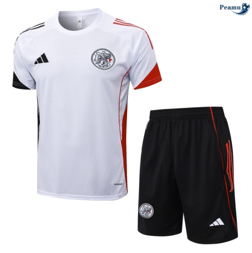 Maillot foot Kit Entrainement Ajax + Shorts Blanc/Noir/Rouge 2025-2026 peamu 0006