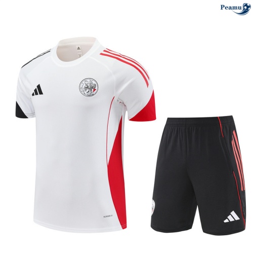 Maillot foot Kit Entrainement Ajax + Shorts Blanc/Rouge/Noir 2025-2026 peamu 0007
