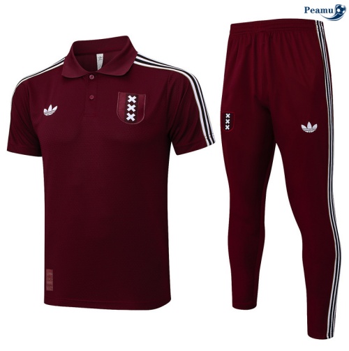 Maillot foot Kit Entrainement Ajax Polo + Pantalon Rouge/Blanc 2025-2026 peamu 0011