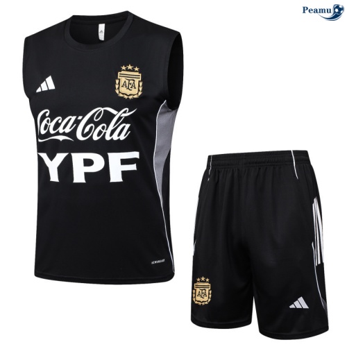Maillot foot Kit Entrainement Argentine Debardeur + Shorts Noir/Gris 2025-2026 peamu 0340