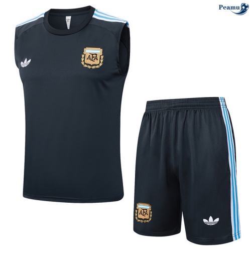 Maillot foot Kit Entrainement Argentine Debardeur + Shorts Gris foncé/Bleu/Blanc 2025-2026 peamu 0341
